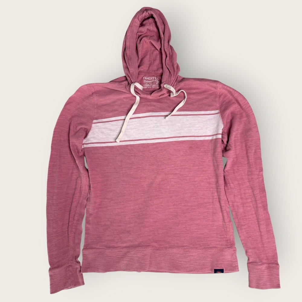 Womens Faherty Hoodie Sunwashed Organic Cotton Slub Stripe Pink Small